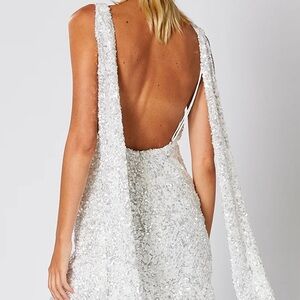 NWT Small White/Silver Sequin Mini Backless Dress - Winona AfterWhite Elodie